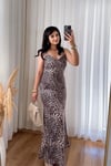 V yaka Leopar Maxi Elbise