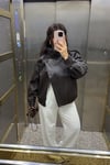 Yakalı Oversize Acı Kahve Deri Ceket