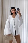 Yarasa Kol Keten Kimono - Beyaz