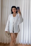 Yarasa Kol Keten Kimono - Beyaz