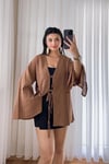 Yarasa Kol Keten Kimono - Kahve