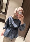 Premium Bluz Desenli Mavi