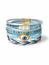 Çoklu Nazarlı Deri Bileklik 