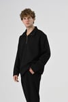 Oversize polo yaka sweatshirt Kazak Siyah