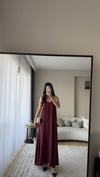 İP ASKILI TENSEL KUMAŞ BORDO ELBİSE