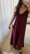 İP ASKILI TENSEL KUMAŞ BORDO ELBİSE