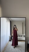 İP ASKILI TENSEL KUMAŞ BORDO ELBİSE
