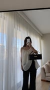 SİYAH FLARE KESİM SATEN PANTOLON
