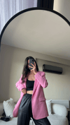 VATKALI PEMBE OVERSİZED ASTARLI BLAZER CEKET