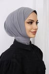 Çıtçıtlı Hijab Bone Gri