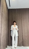 Beyaz Oversize Blazer Ceket & Pantolon Takım