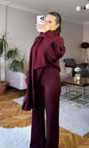 Bordo Saç Örgü Atkılı Triko Takım