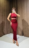 Dekolte Detaylı Bordo Uzun Elbise
