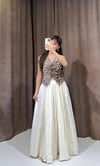 Elegance Ekru Pileli Uzun Etek