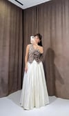 Elegance Ekru Pileli Uzun Etek