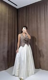 Elegance Ekru Pileli Uzun Etek
