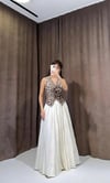 Elegance Ekru Pileli Uzun Etek