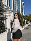 Gri Yan Düğme Detaylı Marka Model Crop Kaşe Ceket