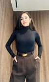 Kaşmir Dokulu Boğazlı Siyah Bluz 