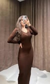ZR Model Acı Kahve Arkadan Bağlama Detaylı Triko Elbise