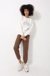 Ekru Önü Lotus Çiçeği Nakış İşlemeli Bisiklet Yaka Oversize Kadın Sweatshirt - 2447