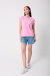 Kadın Pembe Likralı Duble Kol Basic T-shirt - 2525