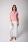 Kadın Pembe Polo Yaka Düğmeli T-Shirt - 2519