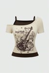 Bej Rock Together Brown Guitar Ek Askılı Kısa Kollu Full Body Crop
