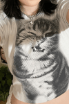 Beyaz Baby Cat Kısa Kollu Crop