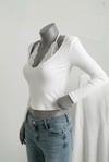 Beyaz Bağlamalı Dantelli Ekli Gotik Y2K Uzun Kollu Crop