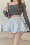 Beyaz Fırfırlı Belli Katlı Mini Etek