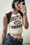 Beyaz Future Kahverengi Raglan Y2K Kısa Kollu Crop