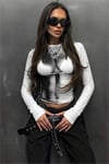 Beyaz Gotik Girl Body Y2K Uzun Kollu Crop