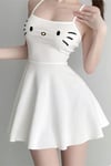 Beyaz Hello Kitty Face Askılı Elbise