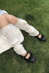 Beyaz Kawaii Ponponlu Örgü Tozluk