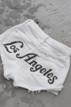 Beyaz Los Angeles Taşlı Y2K Mini Şort