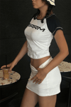 Beyaz Raglan Kollu Racing ARM Kısa Kollu Crop