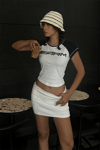Beyaz Raglan Kollu Racing ARM Kısa Kollu Crop