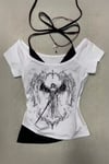 Beyaz Sword Warriror Angel Madonna Yaka Ek Askılı Full Body Y2K Kısa Kollu Crop