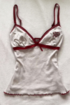 Beyaz Vive Maria Kırmızı Şeritli Fiyonk Detaylı Vintage Y2K Askılı Crop