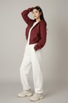 Bordo Crop Top Kalın Kumaş Kapüşonlu Crop Hırka