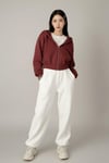 Bordo Crop Top Kalın Kumaş Kapüşonlu Crop Hırka