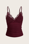 Bordo Dantel Detaylı Fiyonklu Y2K Askılı Crop