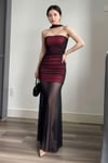 Bordo Gotik Transparan Tül Uzun Elbise