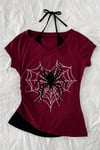Bordo Heart Gotik Spider Harajuku Ek Askılı Y2K Kısa Kollu Crop