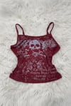 Bordo Skull Ambition Gotik Rose Grunge Y2K Askılı Crop