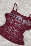 Bordo Skull Ambition Gotik Rose Grunge Y2K Askılı Crop