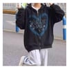 Bunny Love Blue Heart (Unisex) Fermuarlı Kapüşonlu Sweatshirt
