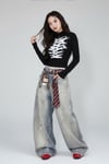 Buz Mavisi Kravat Baskılı Wide Leg Unisex Baggy Pantolon