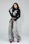 Buz Mavisi Kravat Baskılı Wide Leg Unisex Baggy Pantolon
